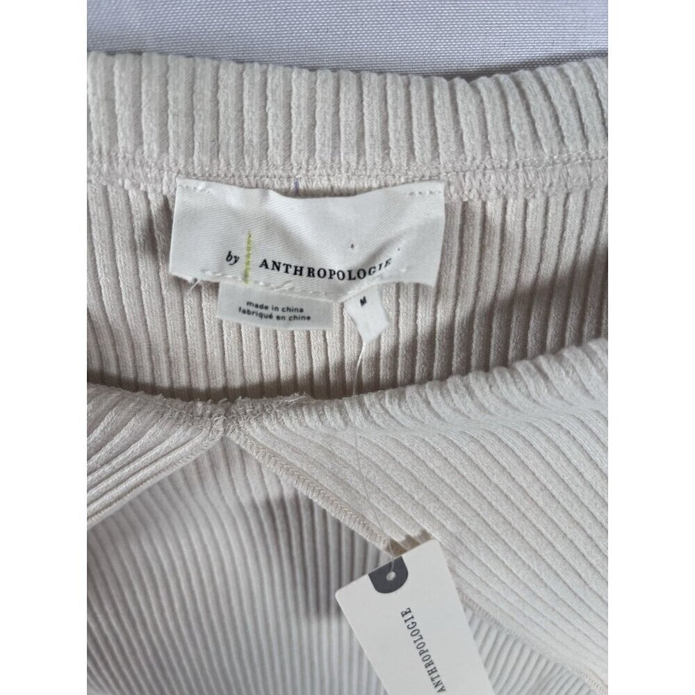 New Anthropologie Collared Off The Shoulder Ribbed Top Medium Ivory - Picture 5 of 9